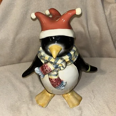 Vintage Oneida Penguin Cookie Jar Winter Joy Christmas Jester  • $25