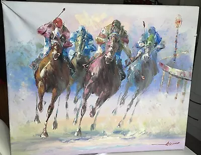 Anthony Veccio Original Oil Painting Horse Racing Listed American Artist Jockey • £100