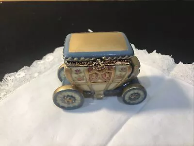 Vintage Hand-painted Cinderella Blue Gold Carriage Trinket Box • $35.99