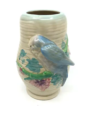 £321.27 • Buy Signed Clarice Cliff Newport Pottery Ribbed Budgerigars Vase.