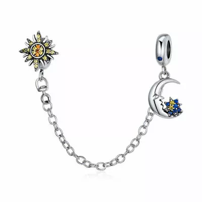 European 925 Sterling Silver Beads CZ Safety Chain Charms Fit Necklace Bracelets • $13.91