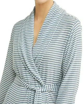 Cervantes Soft Brushed Jersey Luxurious Bath Spa Robe Lounger Blue White Stripe • $19.99