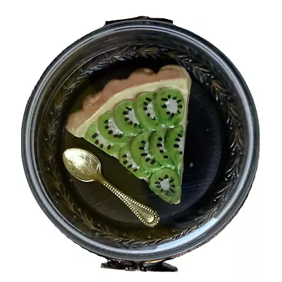 Limoges France Peint Main Pie Slice Under Glass Trinket Box Butterfly Clasp • $129
