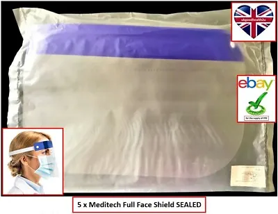 5 X Meditech Full Face Mask Infection Control Shield Visor JBW/YZ-CO2 PPE NEW • £4.97