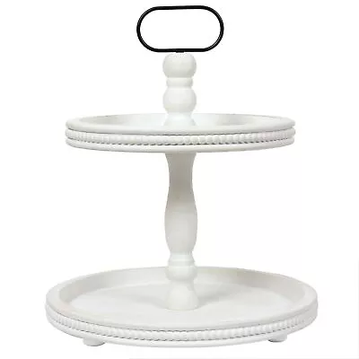 Carah&Cossh Distressed White Wood Two-Tier Tray With Metal Handle Two Tier St... • $42