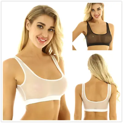 £5.22 • Buy Sexy Women's Mesh Lingerie Crop Top See Through Sleeveless Vest Bra Shirt Blouse