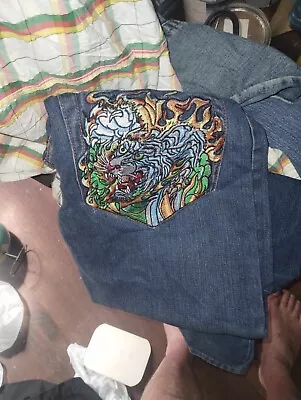 ED HARDY JEANS By CHRISTIAN AUDIGIER Men's 33x34 Big Logo/Tiger Pocket MJ107 • $105