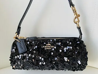 Coach Shoulder Bag Nolita Sequin Barrel Black Zip Mini NEW $188US • £110