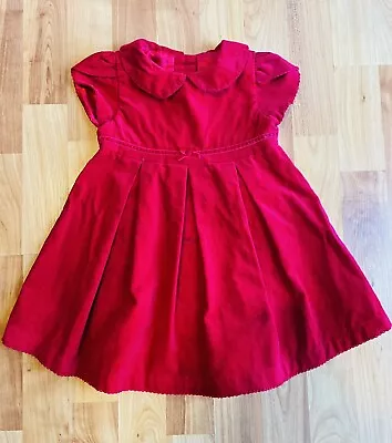 Baby Girl 9-12 Months Mothercare Red Velvet Dress With Collar • £1.99