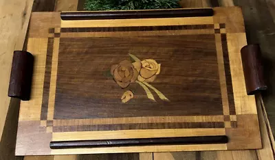 Wood Serving Tray With Wooden Inlay MCM  16.5  X 10.5  Vintage • $34.99