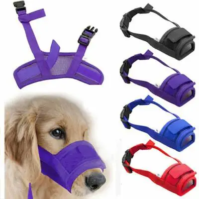 Adjustable Dog Muzzle Pet Puppy Mesh Safety Mouth Mask/Anti-Barking Biting Groom • £3.99