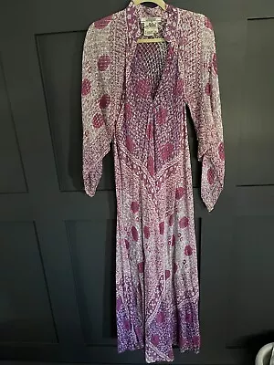 Adini Sultans I. Magnin 1960s Indian Blockprint Cotton Silk Goddess Dress Caftan • $695