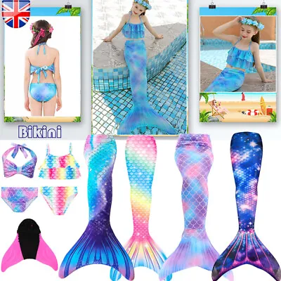 Kids Girl Mermaid Tail Swimmable Bikini Set Swimsuit Swimming Costume For Girls • £10.82