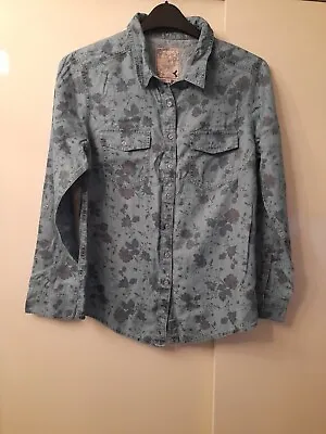 Spirit At M&Co Ladies Chambray Floral Adjustable Sleeve Denim Shirt Size UK 12 • £12.99