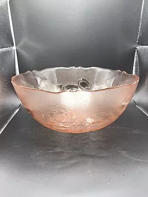 Vintage Arcoroc France Pink Glass Serving Bowl With Embossed Flowers Chipped • $11.99