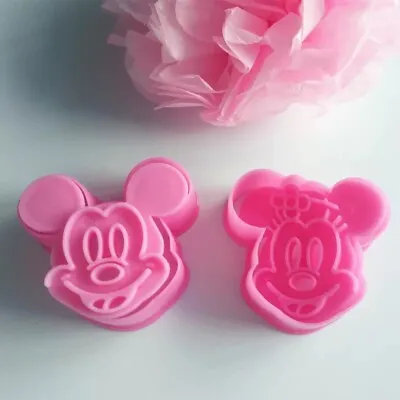 Mickey Mouse And Minnie Mouse Cookie Cutters Stamp Biscuit Mould Fondant Baking • £4.99