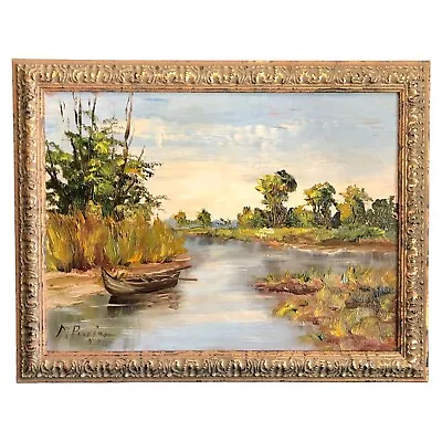 Vintage Original Oil Painting On Board Signed And Framed River Landscape 14x18 • $375