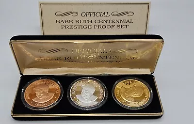 BABE RUTH Centennial Prestige Proof Set - 3 Coins Bronze Silver & Gold Plated • $74.95