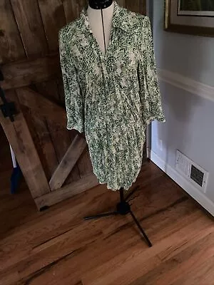 Cabi Dress Faux Wrap Bodice Palm Leaf Green White Print Medium • $25