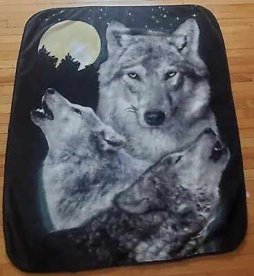 Wolves Howling At Yellow Moon Plush Blanket Throw Wolf Lover Super Soft 48x59 • $18