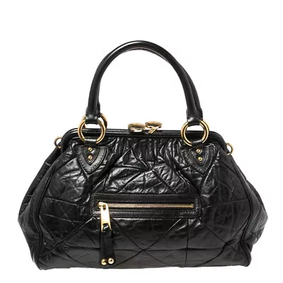 Marc Jacobs Black Crinkled Leather Stam Satchel • $418.95