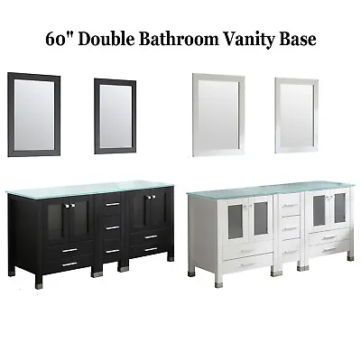 60  Bathroom Vanity Cabinet Double Free Standing Vanity With Glass Top & Mirror • $858.99