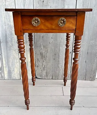 Antique American Federal Maple 1-Drawer Repousse Brass Pulls Side Table C. 1840 • $495