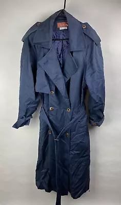 Worthington Womens 14 Vintage Belted Double Breasted Trench Coat Navy Blue • $31.95