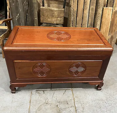 Vintage Asian Rosewood Camphor Wood Chest Hand Carved Storage Blanket Box • £299.99