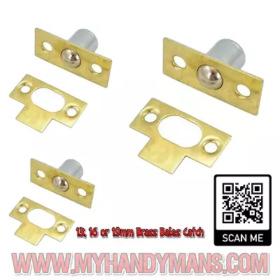 £3.50 • Buy ½ , 5/8  & ¾  Brass BALES CATCH Door/Cupboard Roller Ball Latch + Keep Plate 
