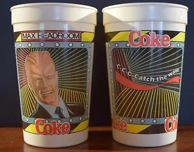 Max Headroom Coke C-c-c Catch The Wave Plastic Cup Lot - 2 Total - Used • $8