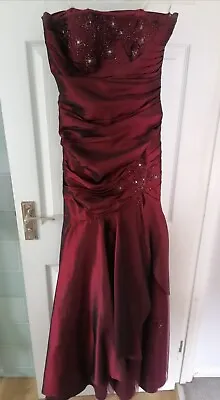 £18 • Buy Jora Collection Red Burgundy Satin Beaded Fishtail Prom Ball Dress XS