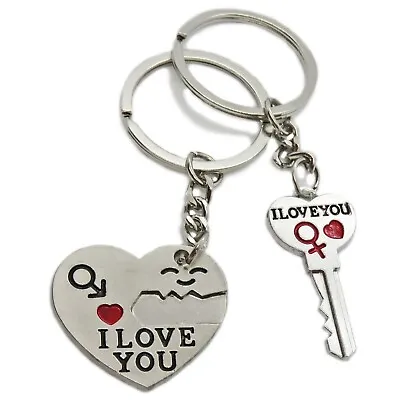 Adorable His & Hers Silver Tone Heart & Key Lock Valentine Key Chains • $7