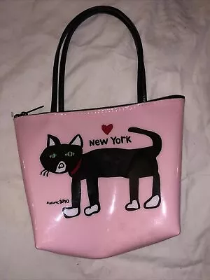 Marc Tetro NYC Spike Black Cat Zip Tote Bag Pink Vinyl Small (MINI) Size 8x10 A • $19.99