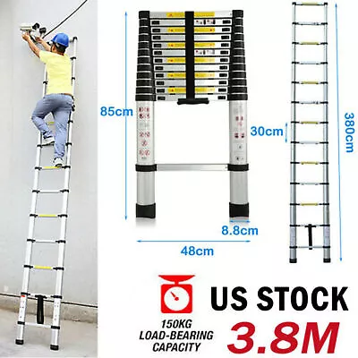 12.5FT Aluminum Multi-Purpose Telescopic Ladder Extension Foldable Non-Slip 3.8M • $77.20