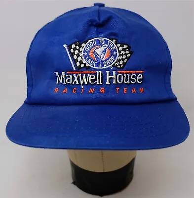 Rare Vintage Maxwell House NASCAR Racing Team Snapback Hat Cap 90s Coffee Blue • $24.99