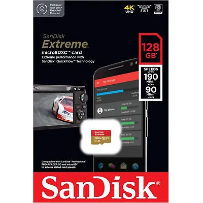 SanDisk 128GB Extreme 190MB/s Micro SD MicroSDXC UHS-I Memory Card SDSQXAA-128G • $15.99