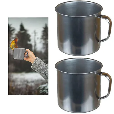 2 X Stainless Steel Cup 550 ML Travel Metal Tumbler Drink Mug Tea Handle Camping • $10.77