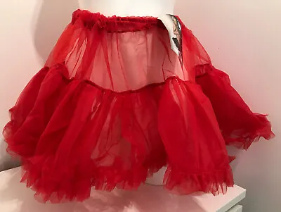 Ladies 2 Layer Red Mesh & Ruffle Short Petticoat 8 - 10 Sheer Tutu Fancy Dress • £10