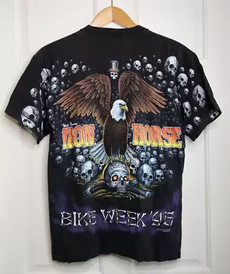 Vintage 90s Iron Horse Saloon 1995 Bike Week Skull Eagle AOP T Shirt Mens L • $149.99