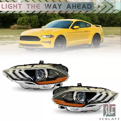 For 2018-2020 Ford Mustang Headlights LED DRL Black Projector Right+Left Side • $283.56