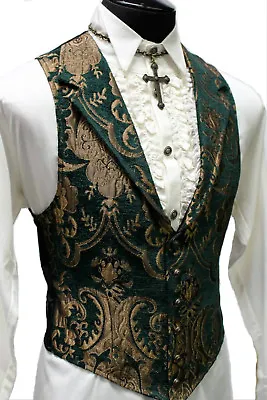 Shrine Gothic Aristocrat Vampire  Victorian Tapestry Pirat Steampunk Green Vest • $104.99