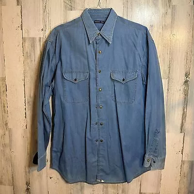 Mckenzie Tribe Pearl Snap Long Sleeve Dress Shirt Casual Blue Denim Medium India • $39.99
