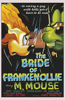 Goofy Frankenollie Minnie Mouse Bride Of Frankenstein Disney Parody Poster 11x17 • $19.49