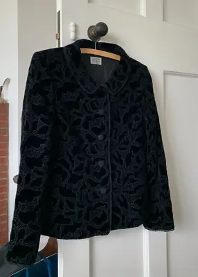 Caroline Charles London Black Velvet Evening Jacket With Embroidered Pattern • £200