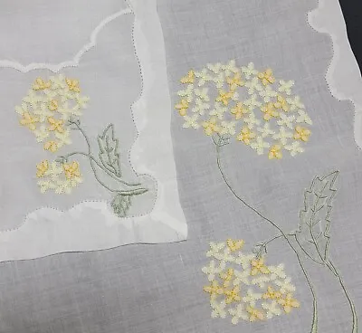  Hydrangea  Yellow Vintage Embroidered Madeira Organdy Set 13pc Placemat Napkins • $150