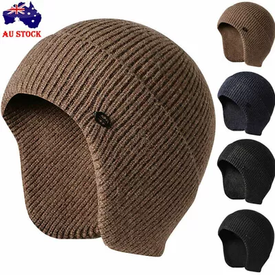 Winter Warm Mens Russian Knitted Beanie Hat With Earflaps Bomber Ski Skull Cap • $15.68