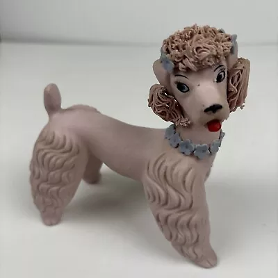 Vintage Pink Poodle Ceramic Bisque Blue Flowers Spaghetti 5  50’s Kitsch • $26.99