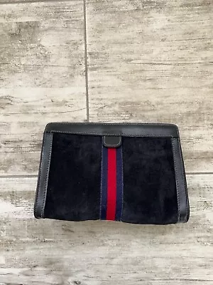 Vintage 1980s Gucci Parfums Suede Leather Black Clutch Purse Handbag Bag Italy • $125