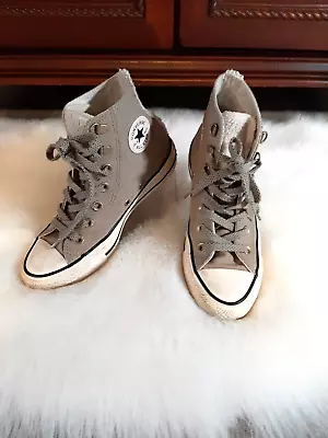 Converse All Star Chuck Taylor Womens Size 6 Hi-Top Tan W/ Faux Fur Tongue &... • £30.05